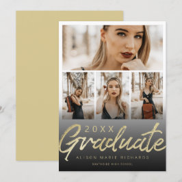 Ultra Chic Gold Pinsel Script Abschluss Foto-Karte Einladung