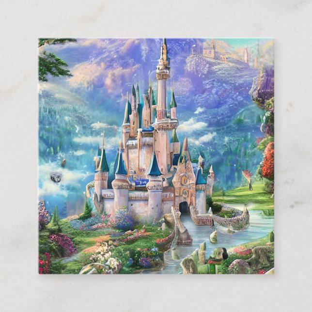 Ultra Detailierte Whimsical Fairytale Castle Tript Quadratische Visitenkarte (Vorderseite)