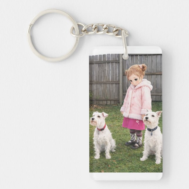 Ultra Durable Keychain Double-Sided Girl w Dogs Schlüsselanhänger (Vorderseite)