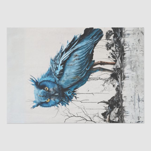 Ultra-lebendige Guardian Blue Owl Chaotic Decoupag Seidenpapier (Vorderseite)