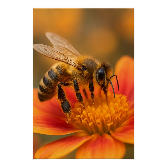 Ultra Macro Honeybee Close Up Photorealistic Poster (Vorderseite)