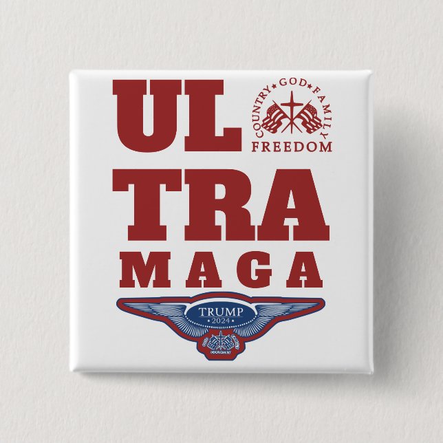 ULTRA MAGA GOD FAMILIENLAND FREEDOM TRUMP 2024 BUTTON (Vorderseite)