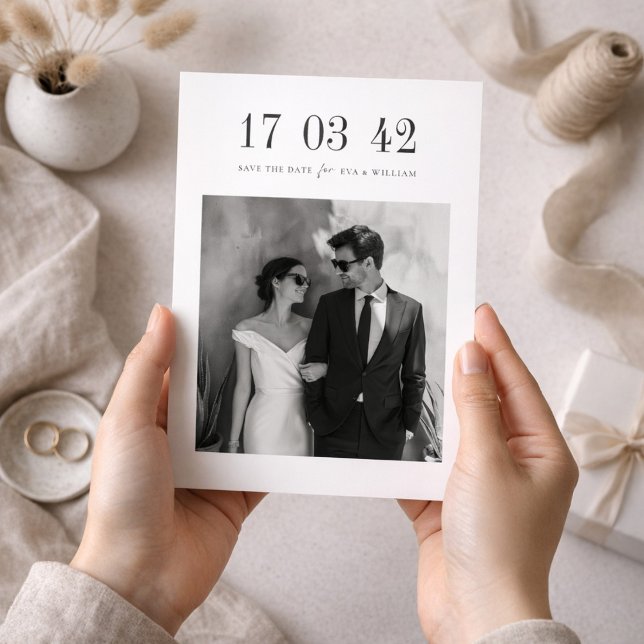 Ultra Minimal Black and White Photo Wedding Save The Date (Von Creator hochgeladen)