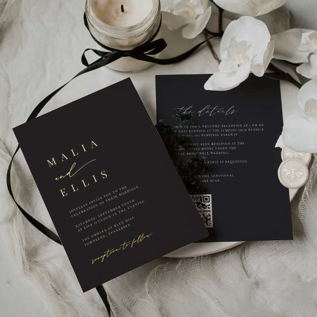 Ultra-Minimal in einem HochzeitGold Folieneinladung (Moody minimalist gold foil wedding invitations)