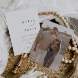 Ultra-Minimal | Kalligrafie Akzent Foto Hochzeit Einladung<br><div class="desc">Eine schöne,  minimalistische typografische Hochzeitseinladung mit Ihren Namen,  die rechts in klassischer Serifenschrift ausgerichtet sind,  verbunden mit der modernen Kalligraphie-Schriftzeichen-Akzent-Schrift. Personalisieren Sie Ihre Hochzeitsdetails unten und fügen Sie ein volles,  gradorientiertes Foto mit Blutung hinzu. Unsere Aschenfarben geben eine klassische Note mit weichen schwarzen Schriftzeichen auf einem knusprigen weißen Hintergrund.</div>