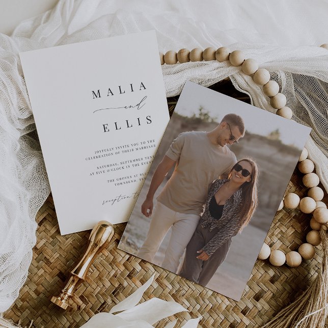 Ultra-Minimal | Kalligrafie Akzent Foto Hochzeit Einladung (Von Creator hochgeladen)