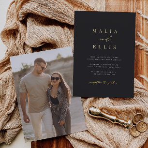 Ultra-Minimal   Kalligrafie Akzent Foto Hochzeit Folieneinladung