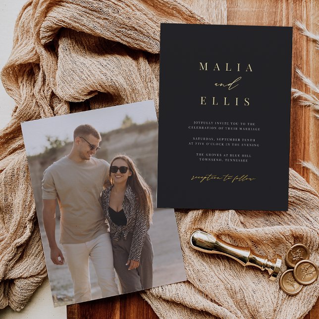 Ultra-Minimal | Kalligrafie Akzent Foto Hochzeit Folieneinladung (Von Creator hochgeladen)