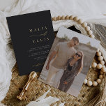Ultra-Minimal | Kalligrafie Akzente Hochzeit Folieneinladung<br><div class="desc">Eine schöne,  minimalistische typografische Hochzeitseinladung mit Ihren Namen in der Goldfolienprägung,  verbunden mit der modernen Kalligraphie-Schriftzeichen-Akzent Schrift. Personalisieren Sie Ihre Hochzeitsdetails unten,  rechts ausgerichtet,  und fügen Sie ein volles,  vertikal oder porträtorientiertes Foto hinzu. Unsere Ash-Farbtöne geben mit weißer und goldener Folie eine klassische Note auf einem weichen,  schwarzen Hintergrund.</div>