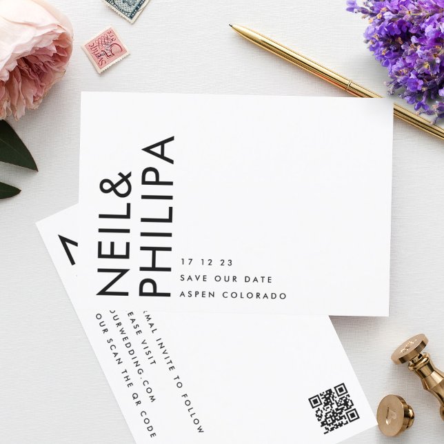Ultra-Modern bearbeitbares QR-Foto Schwarz-weiß Save The Date (Von Creator hochgeladen)