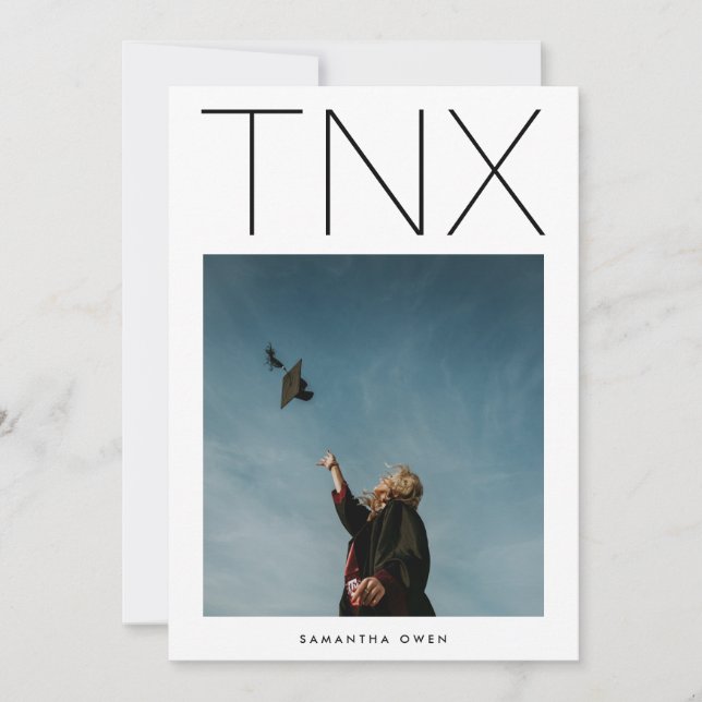 Ultra Modern Black TNX Einfaches Foto Abschluss Dankeskarte (Vorderseite)