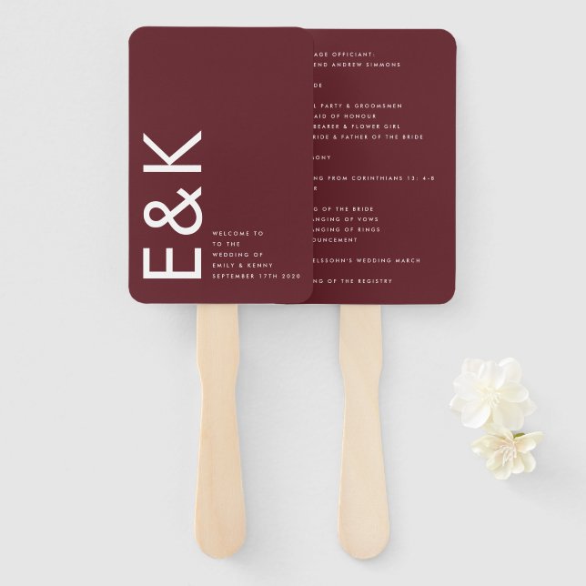 Ultra Modern Bold Big Monogram Burgundy Maroon Fächer (Vorne und Hinten)