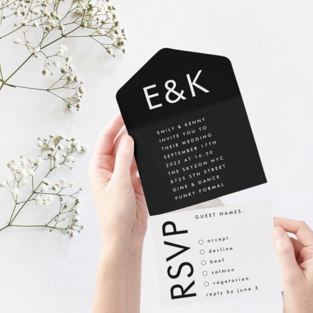 Ultra Modern Bold Big Monogram Simple Wedding All In One Einladung (Von Creator hochgeladen)