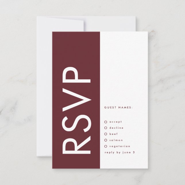 Ultra Modern Bold Burgundy Maroon Monogram Wedding RSVP Karte (Vorderseite)