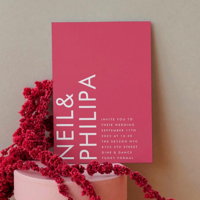 Ultra Modern Bold NAMES Magenta Red Wedding Einladung (Von Creator hochgeladen)