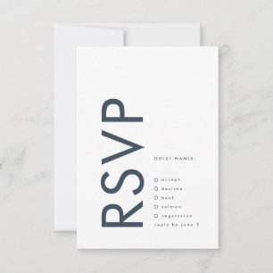 Ultra Modern Bold Navy Blue Monogram Wedding RSVP Karte