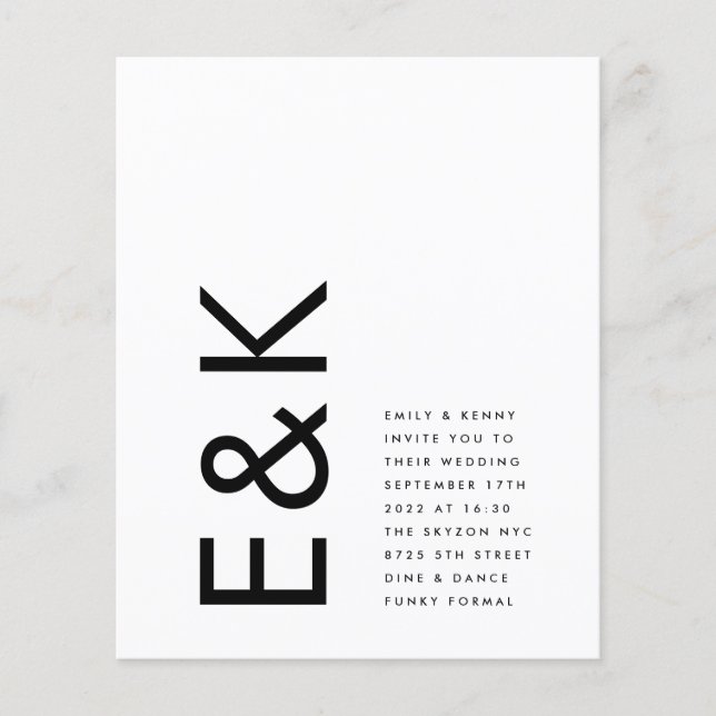 Ultra-Modern Budget kühne Monogramm einfache Hochz Flyer (Vorne)