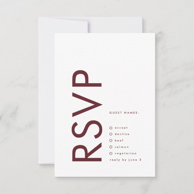 Ultra Modern Burgundy Maroon Monogram Wedding RSVP Karte (Vorderseite)