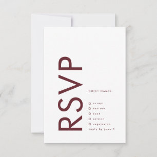 Ultra Modern Burgundy Maroon Monogram Wedding RSVP Karte