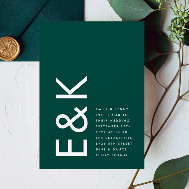 Ultra Modern Forest Bold Monogram Emerald Green Einladung (Von Creator hochgeladen)
