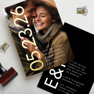 Ultra-Modern Gold Foto Fett DATE Rettete unser Dat Folieneinladung