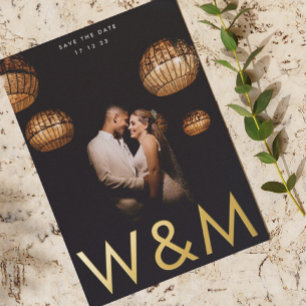 Ultra Modern Gold Foto Monogram Save the Date Folieneinladung