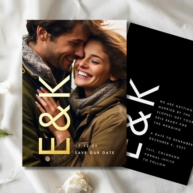 Ultra-Modern-Gold-Foto-Monogramm Rette unser Datum Folieneinladung (Von Creator hochgeladen)