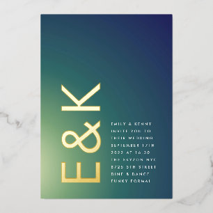 Ultra-Modern Gradient Green Blue Ombre Wedding Folieneinladung