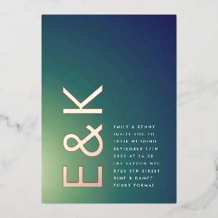 Ultra-Modern Gradient Green Blue Ombre Wedding Folieneinladung