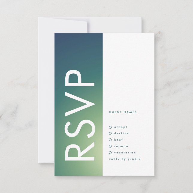 Ultra-Modern Gradient Green Blue Ombre Wedding RSVP Karte (Vorderseite)