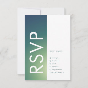 Ultra-Modern Gradient Green Blue Ombre Wedding RSVP Karte