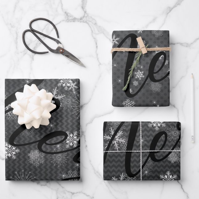 ULTRA Modern | Gray Black Merry Weihnachtsfeiertag Geschenkpapier Set (Vorderseite)