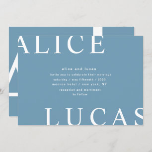 Ultra Modern Layout Monogram Blue Wedding Einladung