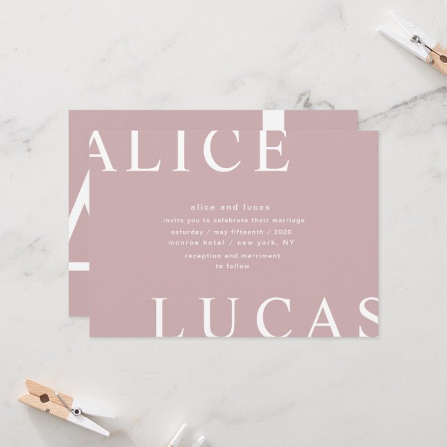 Ultra-Modern Layout Monogram Blush Pink Wedding Einladung (Vorderseite/Rückseite Beispiel)
