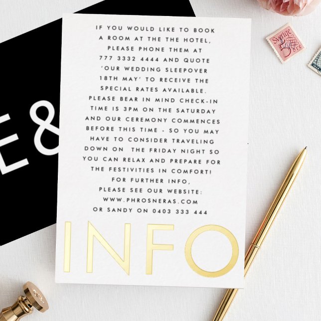 Ultra Modern Monogram 2 x Info Details GOLD Folieneinladung (**NB READ PRODUCT DESCRIPTION - DIY FOIL DETAILS)