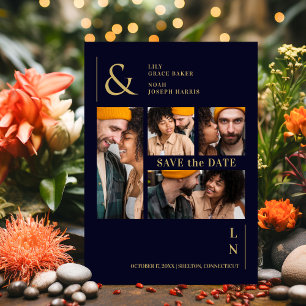 Ultra-Modern-Navy & Gold 4 Multi-Foto Save The Date