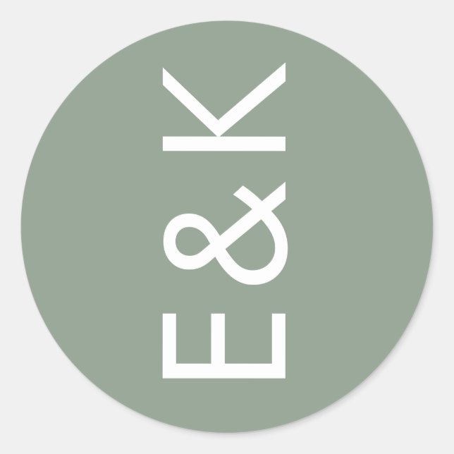 Ultra-Modern Sage Green Monogram Simple Wedding Runder Aufkleber (Vorderseite)