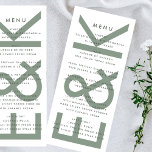 Ultra Modern Sage Green White Monogram Menükarte<br><div class="desc">schlankes Menü,  um der Sammlung zu entsprechen *Wenn Sie mehr Papieroptionen wünschen,  kann dieses Design in ein schlankes Programm übertragen *oder für weitere Hilfe kontaktieren Sie mich</div>