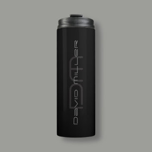 Ultra Moderner Name & Monogramm Dunkelgrau & Sch Thermosbecher