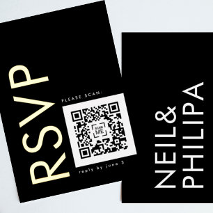 Ultra-moderner QR-CODE 2 x RSVP GOLD Folieneinladung
