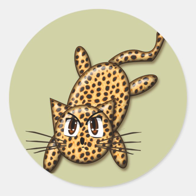 Ultra Niedlich Anime Leopard Kitty Runder Aufkleber (Vorderseite)
