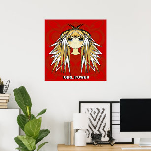 Ultra Niedliche Anime Blonde Long Hair Girl Power Poster