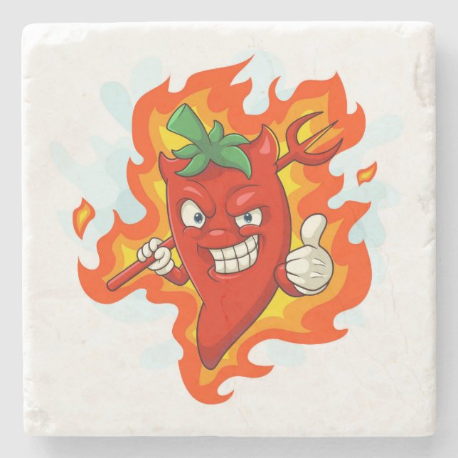 Ultra-Red-Hot-Cartoon-Chili Pepper Steinuntersetzer (Vorderseite)