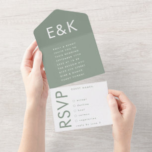 Ultra Sage Green Bold Big Monogram Simple Wedding All In One Einladung