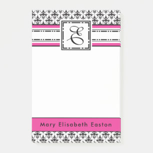 Ultra schickes Pink-Schwarzweiss-Damast-Gewohnheit Post-it Klebezettel