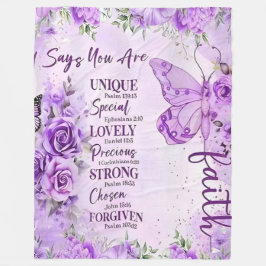 Ultra-Soft Lavender Floral Faith Butterfly Design Fleecedecke