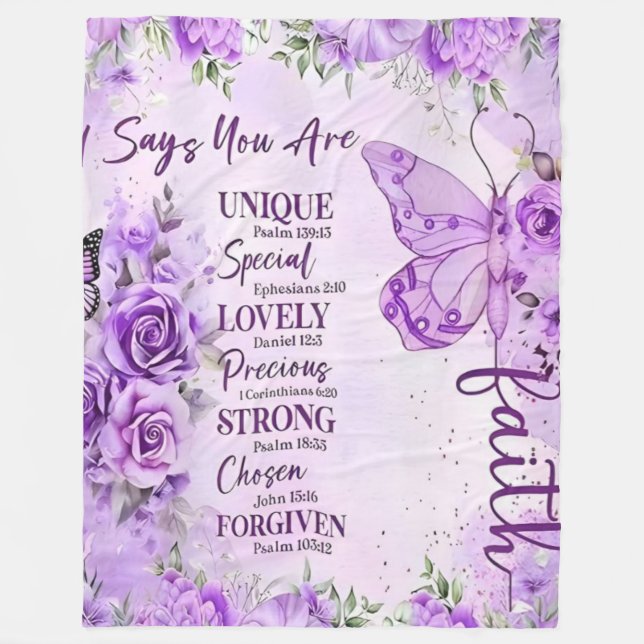 Ultra-Soft Lavender Floral Faith Butterfly Design  Fleecedecke (Vorderseite)