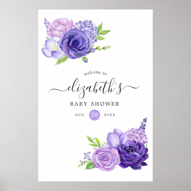 Ultra Violet Aquarell Blumendusche Begrüßung Poster (Vorne)