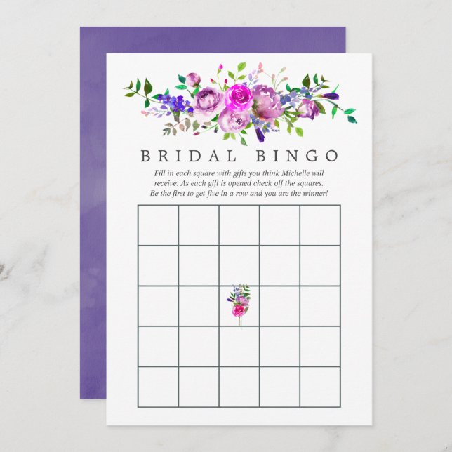 Ultra-Violet-Aquarell-Brautparty Bingo Einladung (Vorne/Hinten)