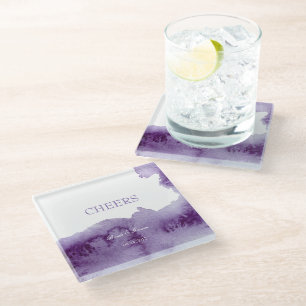 Ultra Violet Elegant Watercolor Hochzeitsjubeln Glasuntersetzer
